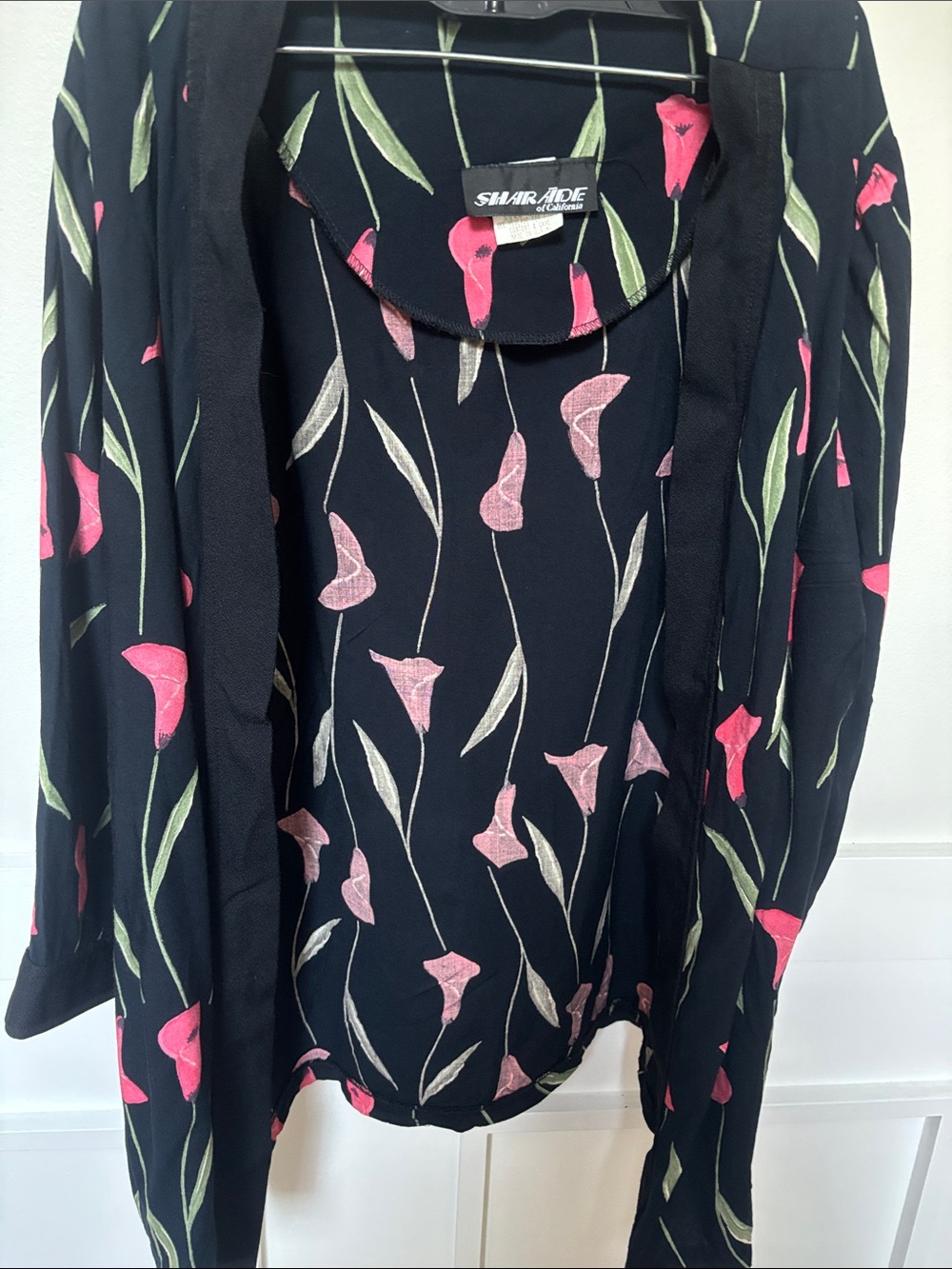 Black Floral calla lily Lightweight Jacket by Shairade of California VTG